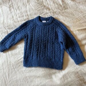 Zara Deep Blue Cable Knit Crewneck Sweater
